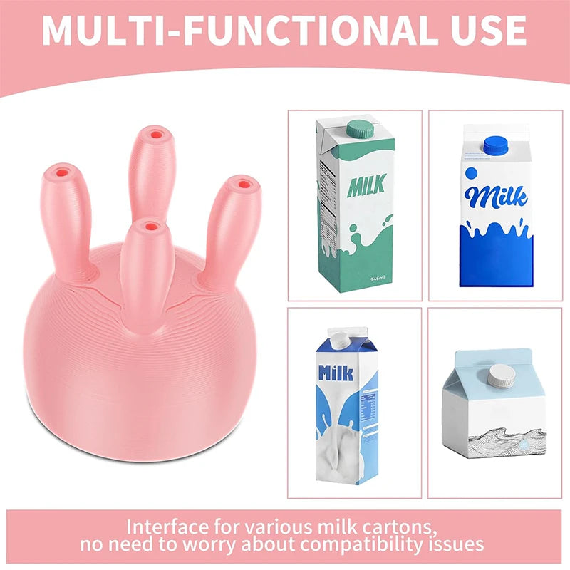 2025 Upgrade PP Cow Udder Milk Carton Cap 3D Printing Funny Pouring Milk Bottle Cap Reusable Boxed Milk Diverter JT422