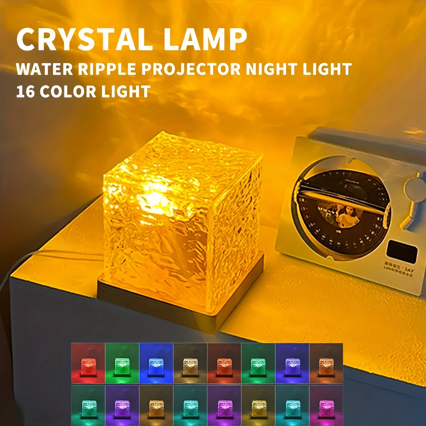 Ocean Wave Aurora Projector Light Remote 16 Colors RGB Dimmable Water Ripple Flame Crystal Lamp for Living Room Study Bedroom